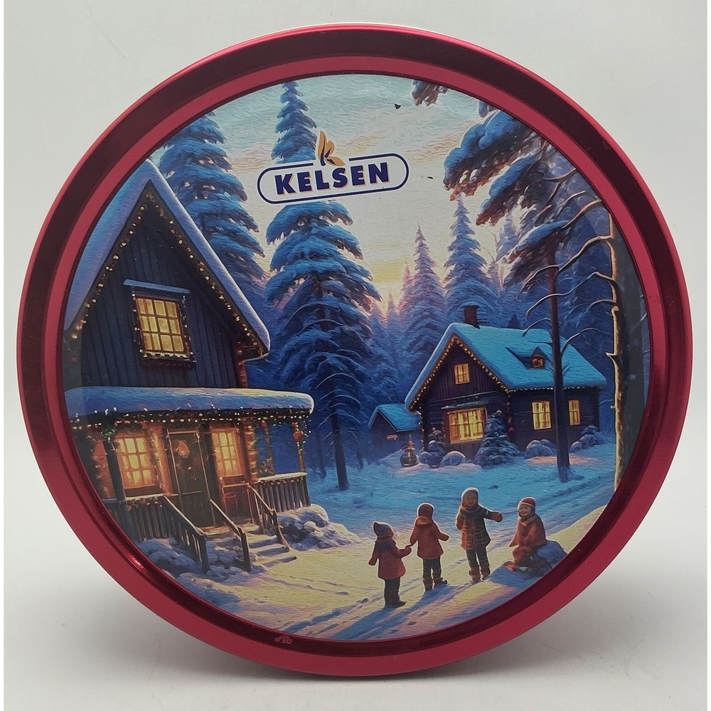 Kelsen Danish Butter Cookies Red Holiday Tin, Children & Lit Forest Cabins-Empty
